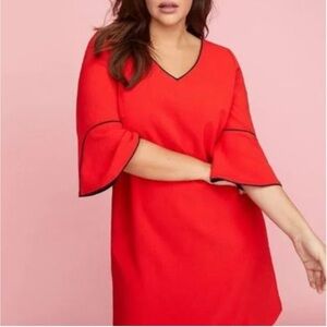 Lane Bryant Size 20 Plus Career Dress Bell Sleeves Knee Length V-Neck Black Trim